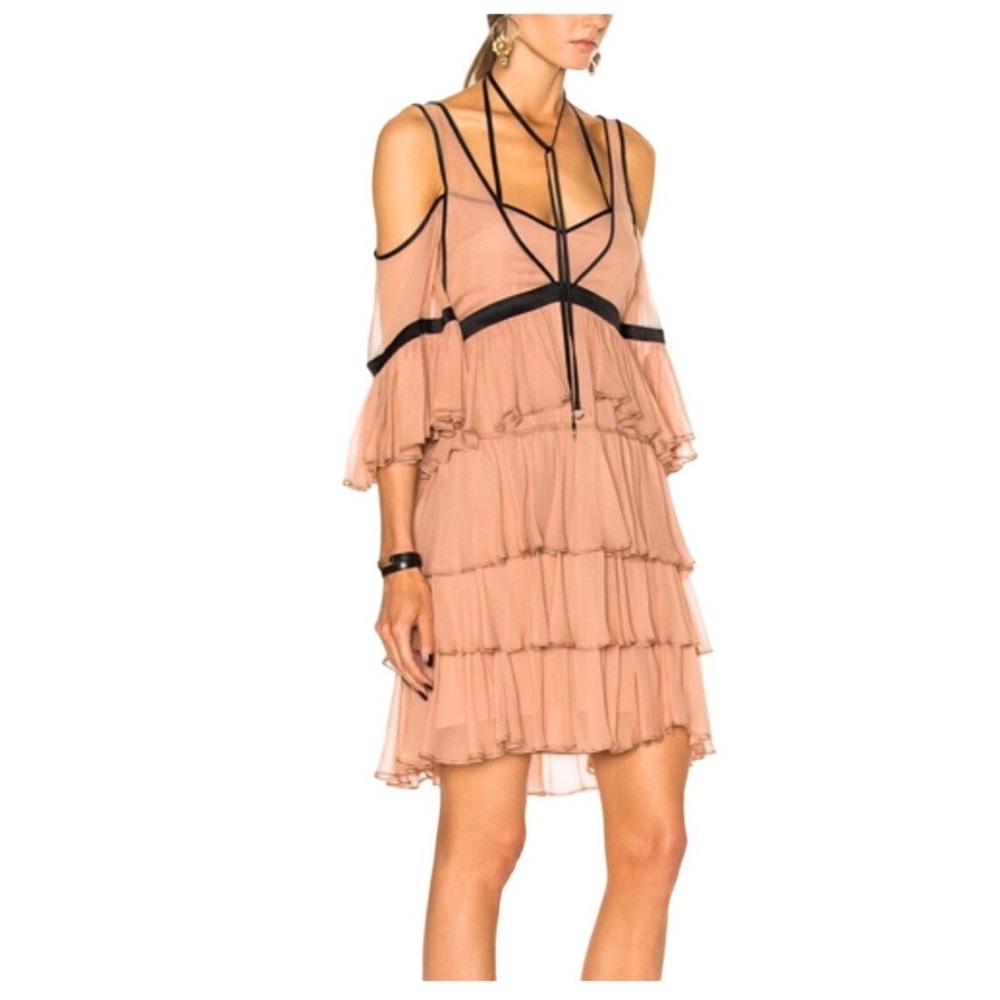 Cinq A Sept Boho Silk Ruffle Dress Size S Chic Statement Maximalist Avant Garde - Picture 2 of 13